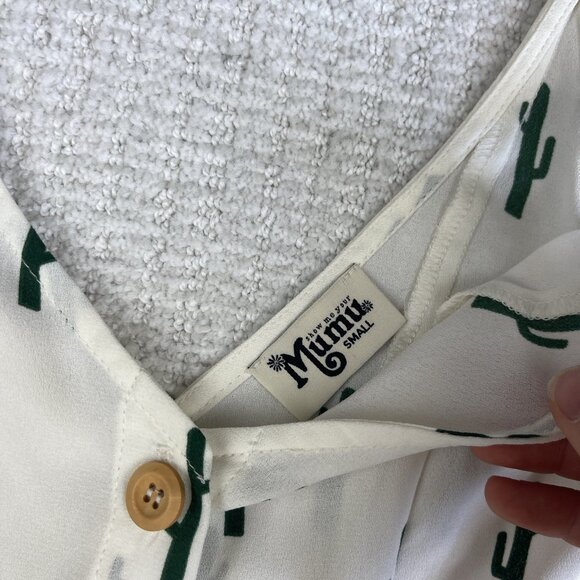 Show Me Your Mumu Remy Romper White/Cream Green Cactus AOP Button Size Small - Picture 8 of 16